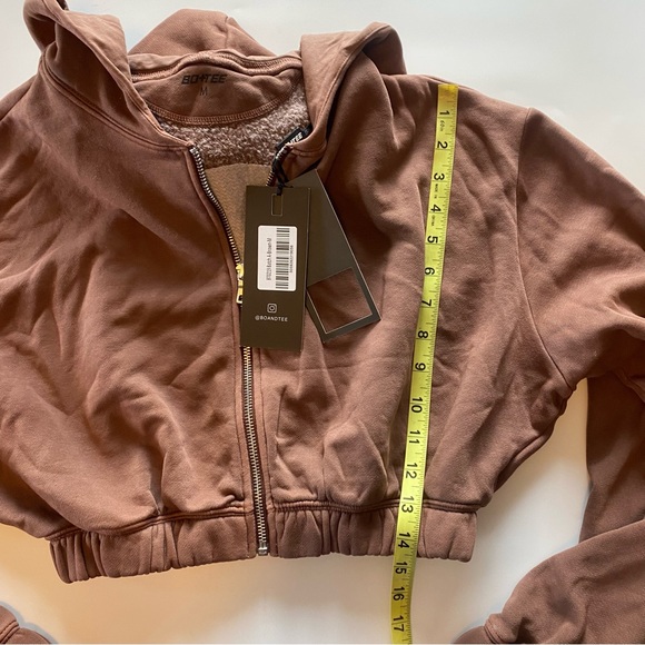 Bo+Tee /Oh Polly Vintage Sport Collection Crop Hoodie Full ZIP Brown Sz M NWT - Picture 12 of 14